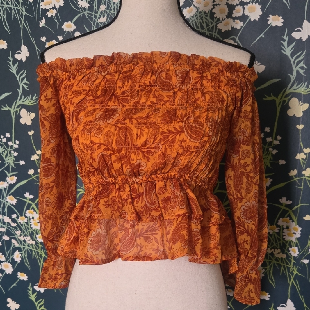 Off-Shoulder Floral Top - Orange